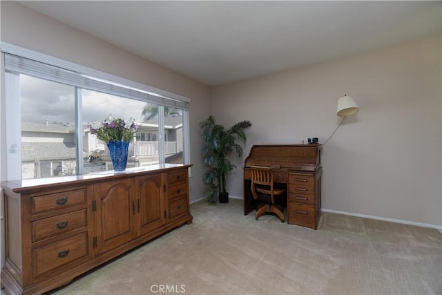 home office with light carpet