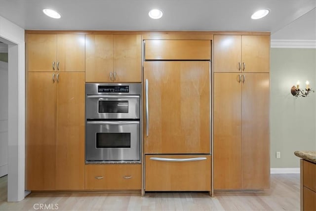 32709 Seagate Dr Unit 101, Rancho Palos Verdes, CA 90275 - kitchen featuring paneled refrigerator, double oven, baseboards, recessed lighting, and ornamental molding