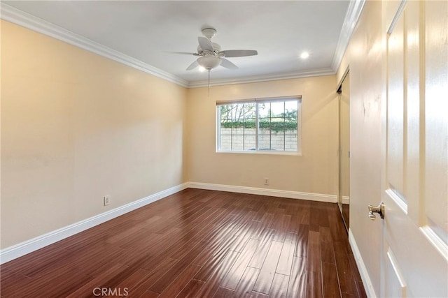 1885 Fallview Rd, Westlake Village, CA 91361 - spare room featuring dark wood-style flooring, crown molding, and a ceiling fan