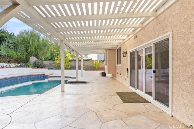 view of swimming pool featuring a patio and a pergola