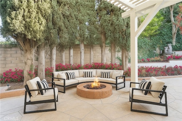 1885 Fallview Rd, Westlake Village, CA 91361 - view of patio / terrace with an outdoor living space with a fire pit and a pergola