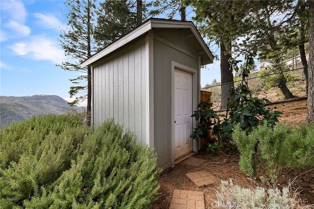 view of outdoor structure with a mountain view