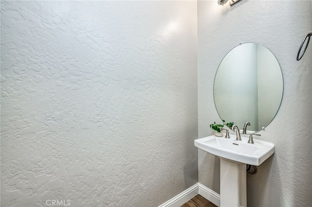 bathroom with hardwood / wood-style flooring