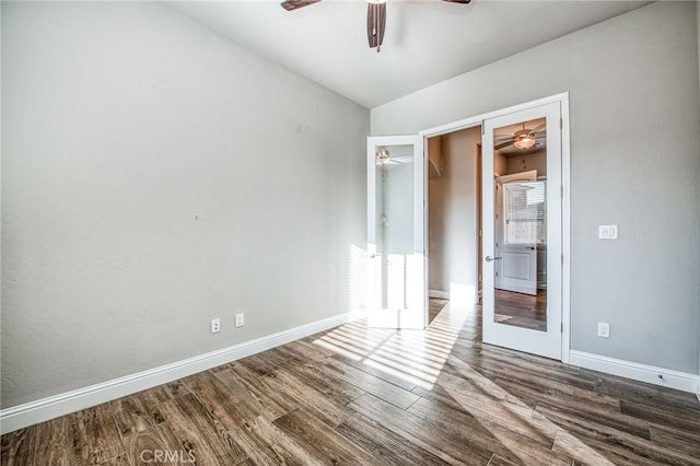 unfurnished bedroom with hardwood / wood-style floors and ceiling fan