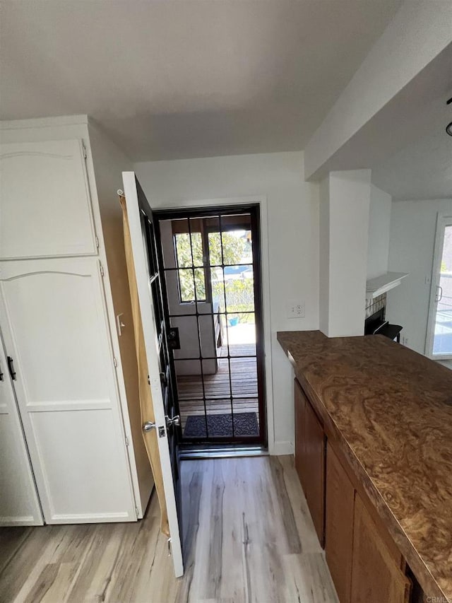 doorway with light hardwood / wood-style flooring