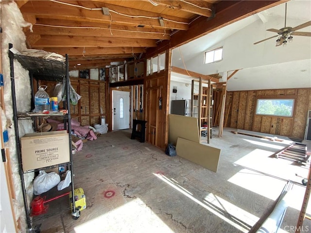 miscellaneous room with a healthy amount of sunlight and high vaulted ceiling