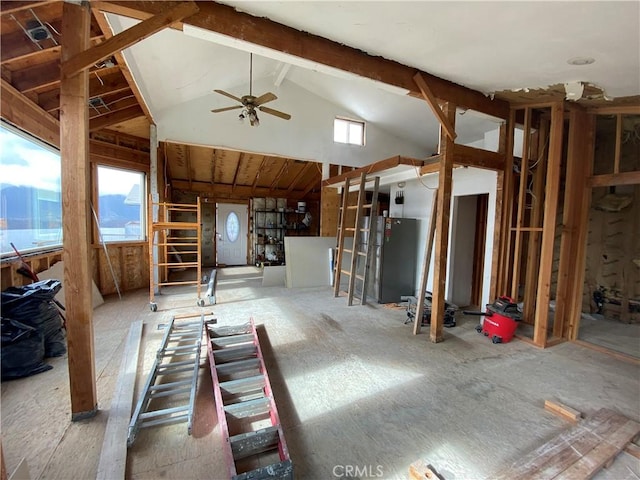 misc room featuring lofted ceiling and ceiling fan