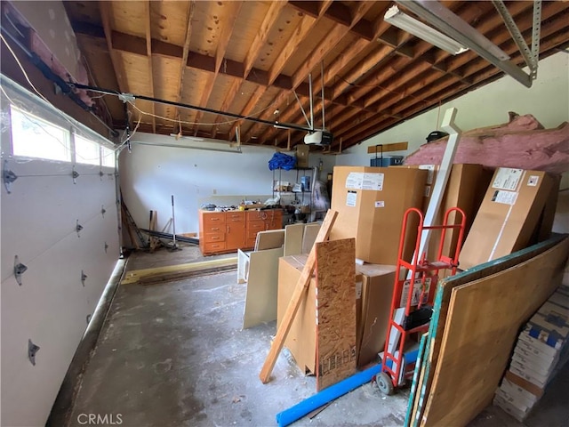 garage with a garage door opener