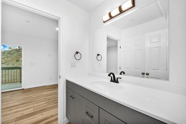 bathroom featuring hardwood / wood-style flooring and vanity