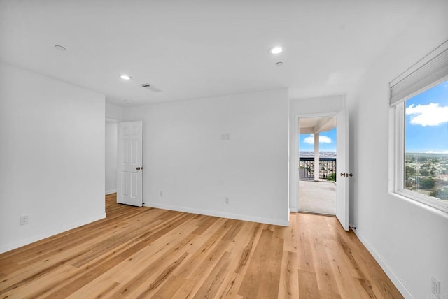 unfurnished room featuring light wood-type flooring and plenty of natural light