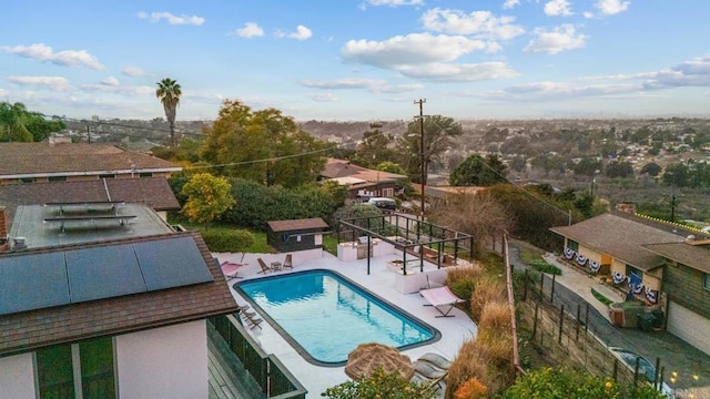 view of pool featuring a fenced in pool, a patio area, and fence