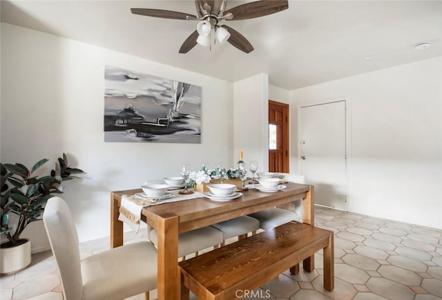 dining room featuring ceiling fan