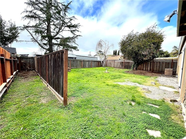 view of yard with a fenced backyard
