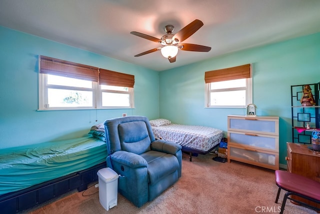 bedroom featuring carpet and ceiling fan