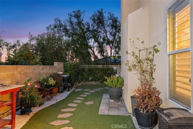 view of yard with a patio and fence