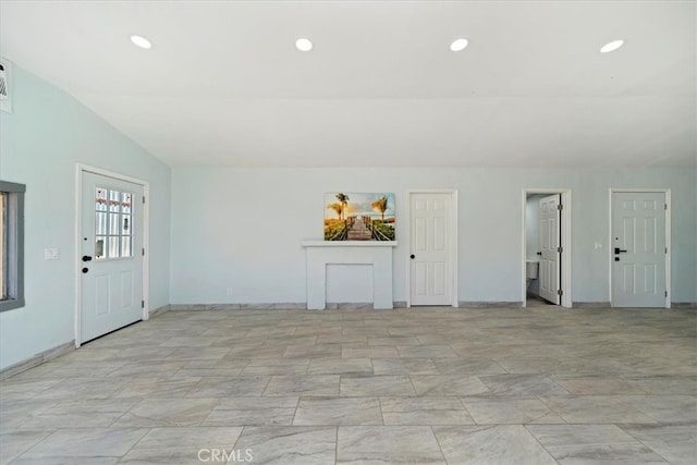 69719 Palm Springs Ave, Mountain Center, CA 92561 - interior space with recessed lighting, lofted ceiling, and baseboards