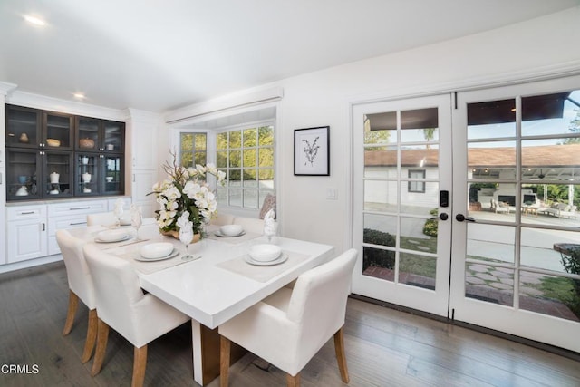 dining area featuring french doors and dark hardwood / wood-style floors