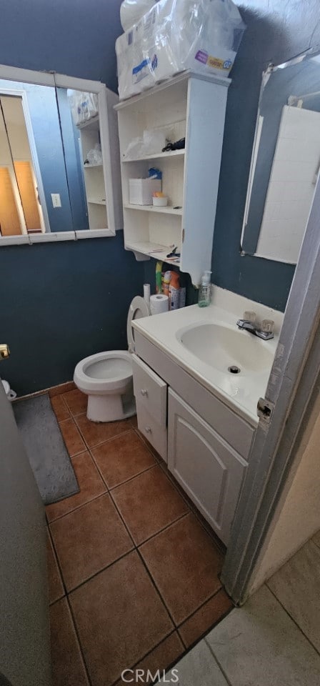 bathroom with tile patterned floors, toilet, and vanity