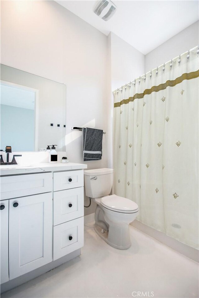 full bath with vanity, visible vents, and toilet