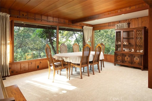 sunroom featuring wooden ceiling