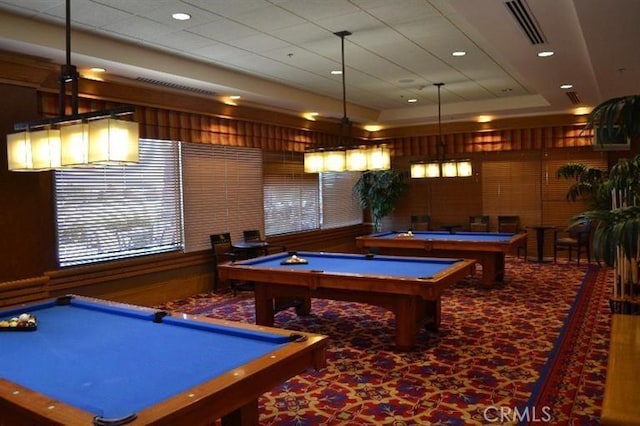11175 Avonlea Rd, Apple Valley, CA 92308 - game room featuring billiards table, a raised ceiling, and recessed lighting