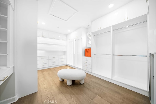 walk in closet featuring light wood-type flooring