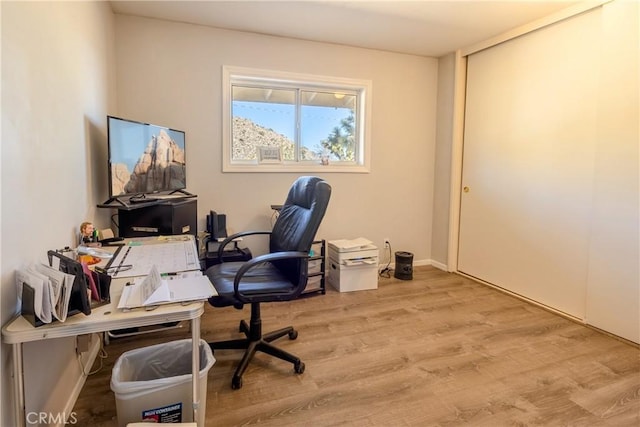 office with light wood-type flooring