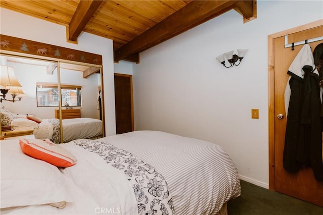 1971 Fern Ln, Big Bear City, CA 92314 - carpeted bedroom with beamed ceiling and wood ceiling