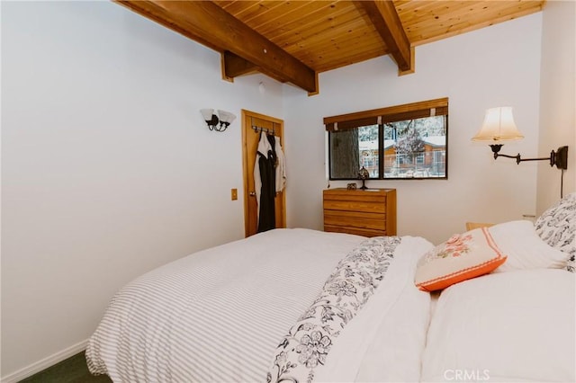 1971 Fern Ln, Big Bear City, CA 92314 - carpeted bedroom featuring beamed ceiling and wooden ceiling