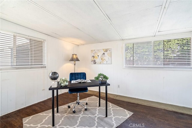 office space featuring wood finished floors