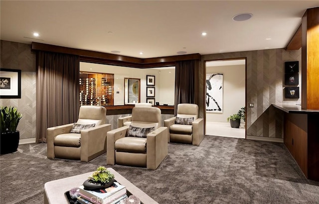 home theater with carpet