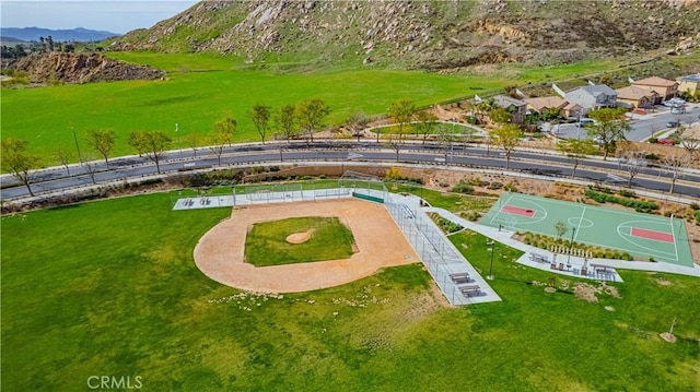 bird's eye view with a mountain view