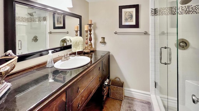 41 Baroness Ln, Laguna Niguel, CA 92677 - bathroom with a stall shower, vanity, and baseboards