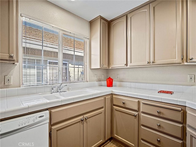 kitchen featuring dishwasher, a textured wall, and a sink