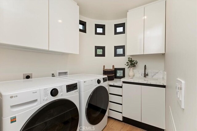 1425 Skyline Dr, Laguna Beach, CA 92651 - washroom featuring washer and clothes dryer, cabinet space, and light wood-style flooring