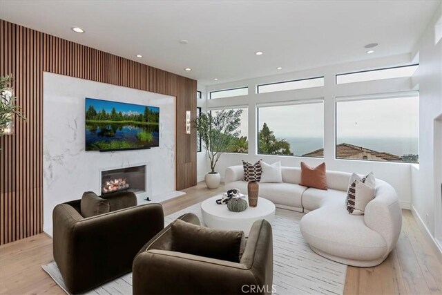 1425 Skyline Dr, Laguna Beach, CA 92651 - living room with light wood-type flooring, recessed lighting, and a glass covered fireplace