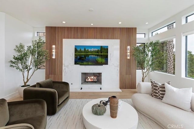 1425 Skyline Dr, Laguna Beach, CA 92651 - living area with light wood finished floors, a fireplace, and recessed lighting
