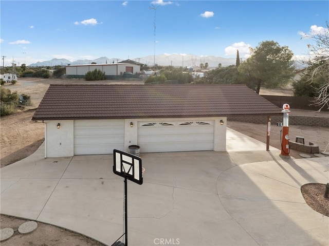 garage with a mountain view