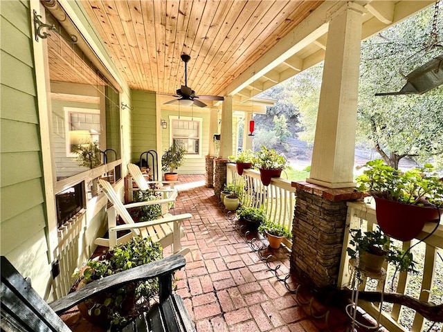 view of patio featuring a porch and ceiling fan