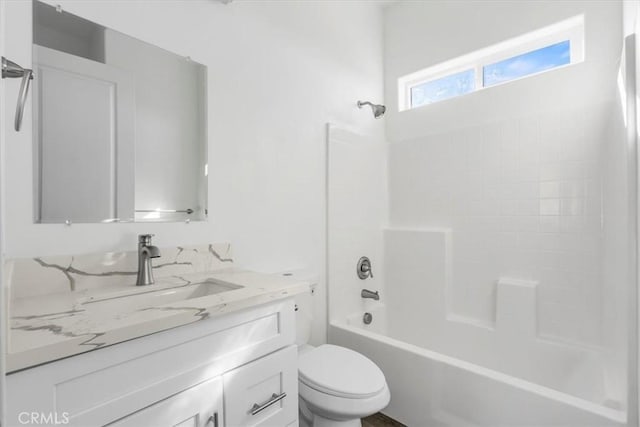 full bathroom with vanity, toilet, and shower / bathing tub combination