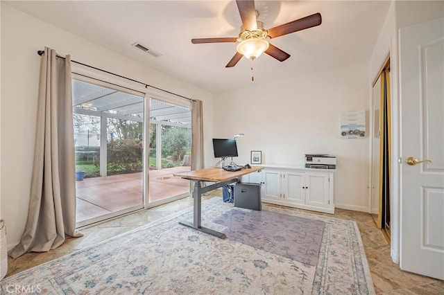 office area featuring ceiling fan