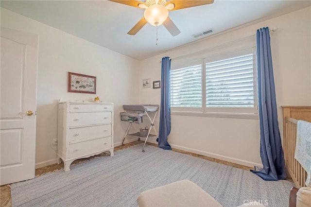 bedroom featuring ceiling fan