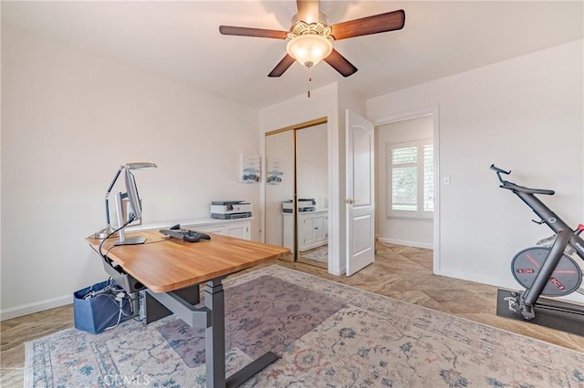 home office with ceiling fan