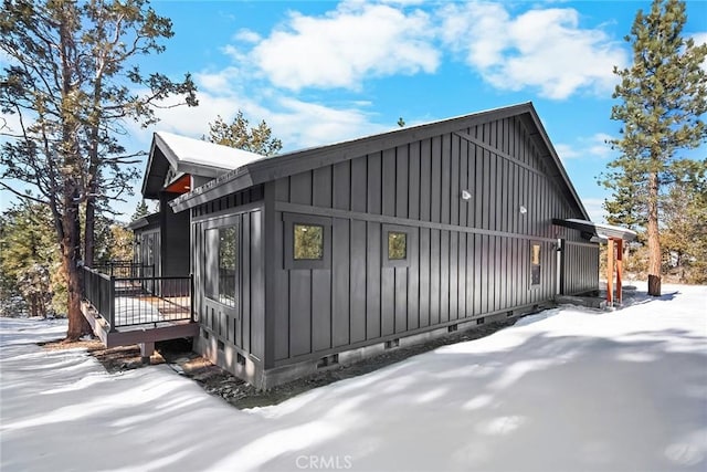 view of snow covered exterior