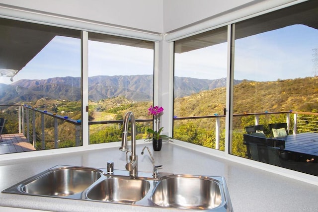 interior details with a mountain view and sink