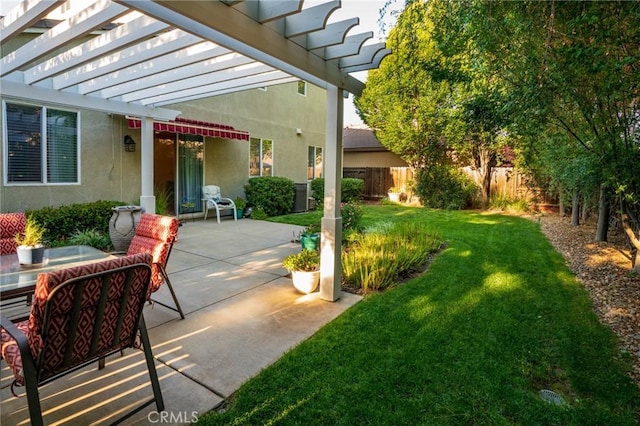 view of patio with fence and a pergola