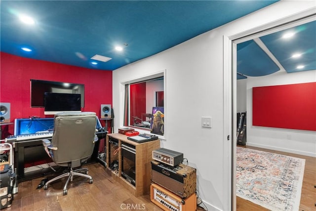 office area with wood-type flooring