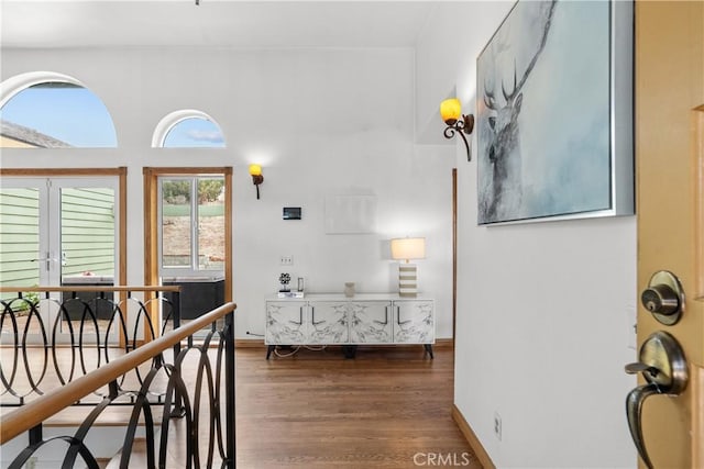 foyer entrance featuring dark hardwood / wood-style floors