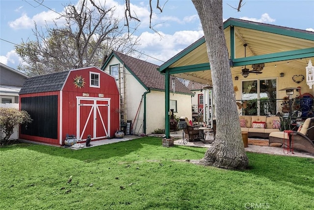 view of shed featuring outdoor lounge area and a gazebo