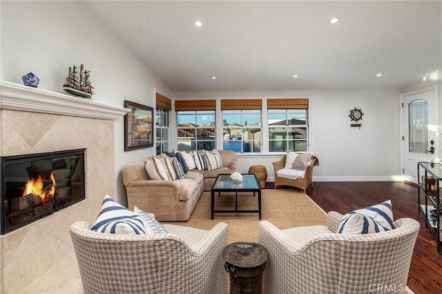 111 Via Lido Nord Unit B, Newport Beach, CA 92663 - living area featuring recessed lighting, wood finished floors, and a high end fireplace